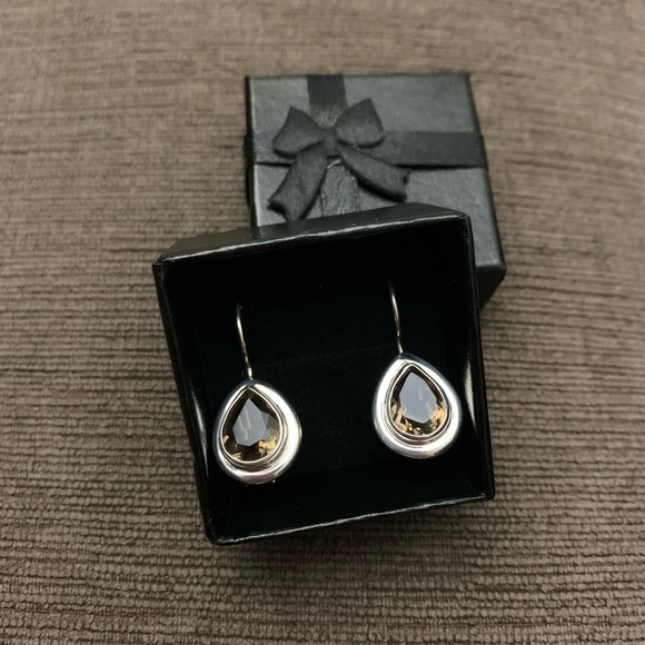 Sterling silver real smoky quartz teardrop earring